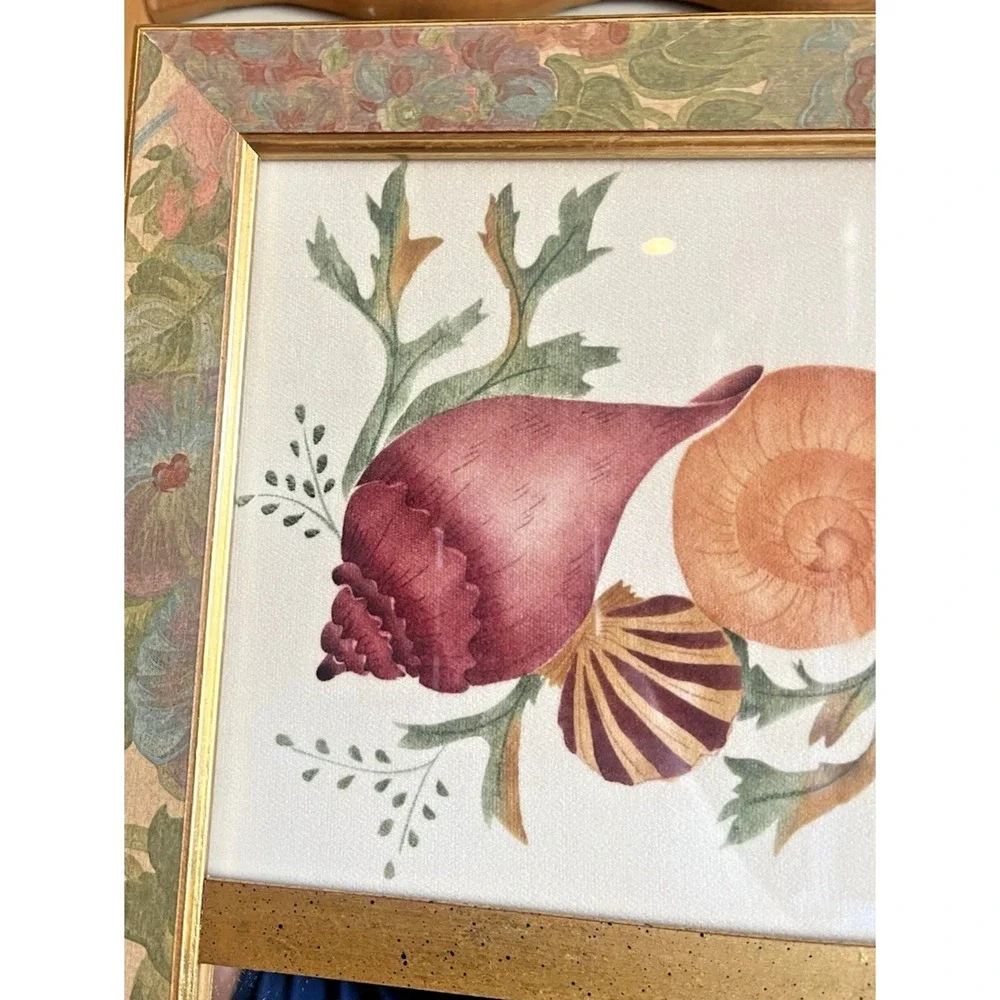 B.J. Sleeper Framed Theorem Painting Shells Seaweed Signed Mirror Vintage 21x11
